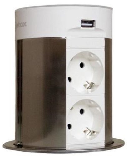 Розетка выдвижная сенсорная Mebax 17J 2-м.+2xUSB беспроводная зарядка+колонка Ø100мм белый картинка